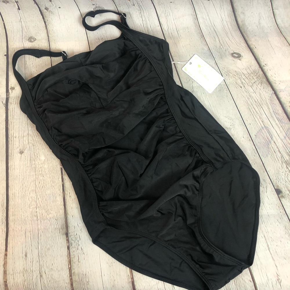 NWT Miss Adola Black Ruched Bra One-Piece Swimsuit 6